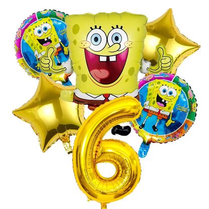 6Pcs SpongeBob Patrick Star Balloon set Birthday Party Golde Blue Numbers Balloons Boys Girls Baby Shower Party Supplies Gifts