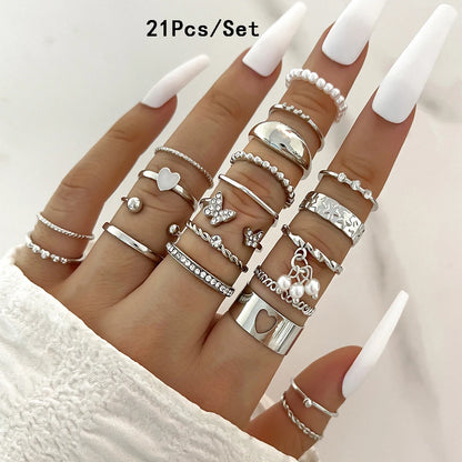 23pcs Fashion Knuckle Rings Set for Women Crystal Star Moon Eye Wave