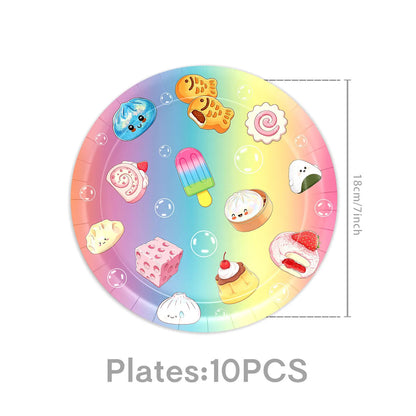 Squishy Bao Bun Themed Birthday Party Decorations Set Tableware Paper Plates Cups Cute Squishy Gift Bags Balloon Banner Supplies