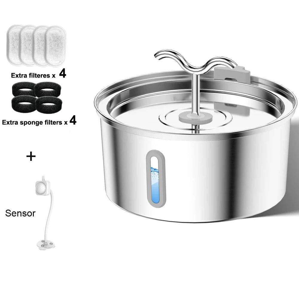 3L Cat Water Fountain Stainless Steel Pet Water Fountain with Automatic Water Fountain for Cats Inside Dog Fountain Dispenser