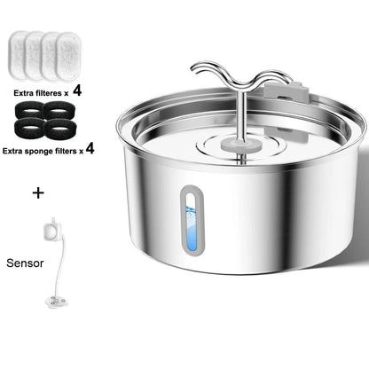 3L Cat Water Fountain Stainless Steel Pet Water Fountain with Automatic Water Fountain for Cats Inside Dog Fountain Dispenser