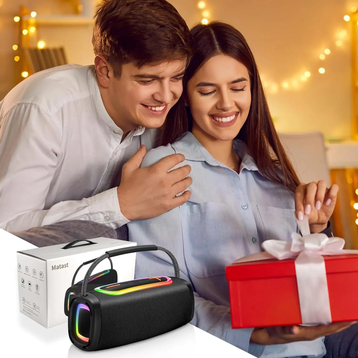 RGB Lights Portable Bluetooth Speaker, IPX7 Waterproof, 24H Playtime, Bluetooth 5.3, Outdoor Wireless Speaker with Hands-Free Mic.