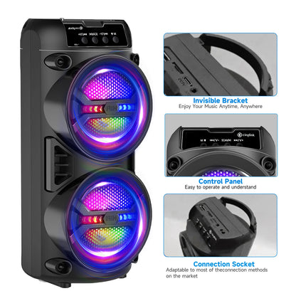 High Volume Portable Bluetooth Speaker with Dual Subwoofers, Rich Heavy Bass, TWS Wireless Stereo, FM Radio, USB TF AUX Mic Input, Suitable for Home Party, Festival Dinner, Christmas Gift