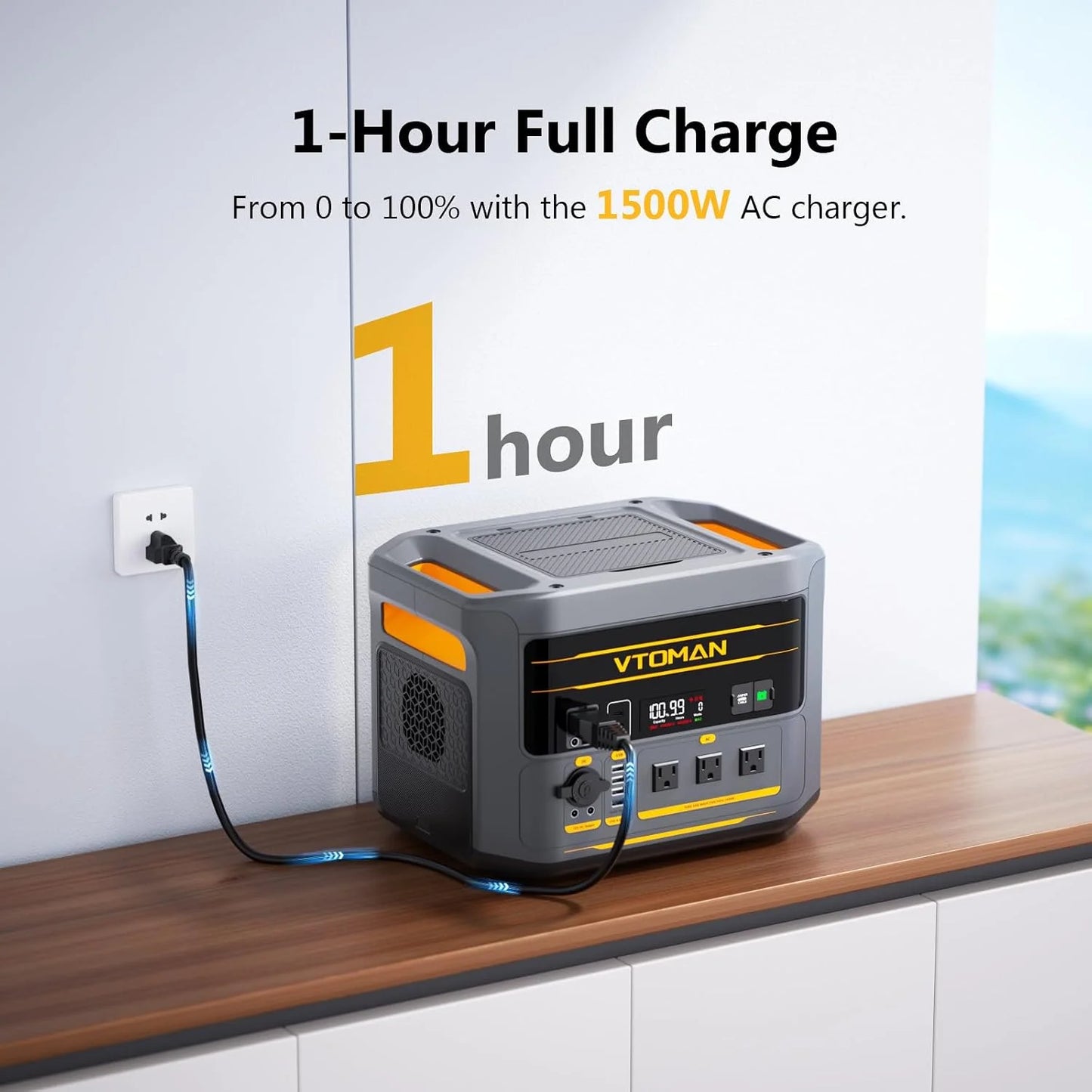 VTOMAN FlashSpeed 2400 Portable Power Station, 1408Wh LiFePO4 Battery, 2400W (Peak 3200W), 58-Min Fast Charge, UPS Solar Generator for Home Backup, Camping, RV, Off-Grid Living & Emergency Power