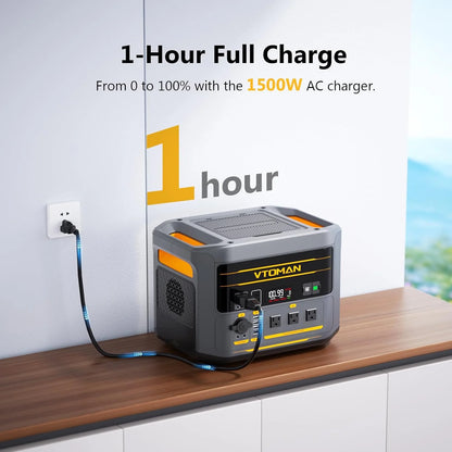 VTOMAN FlashSpeed 2400 Portable Power Station, 1408Wh LiFePO4 Battery, 2400W (Peak 3200W), 58-Min Fast Charge, UPS Solar Generator for Home Backup, Camping, RV, Off-Grid Living & Emergency Power