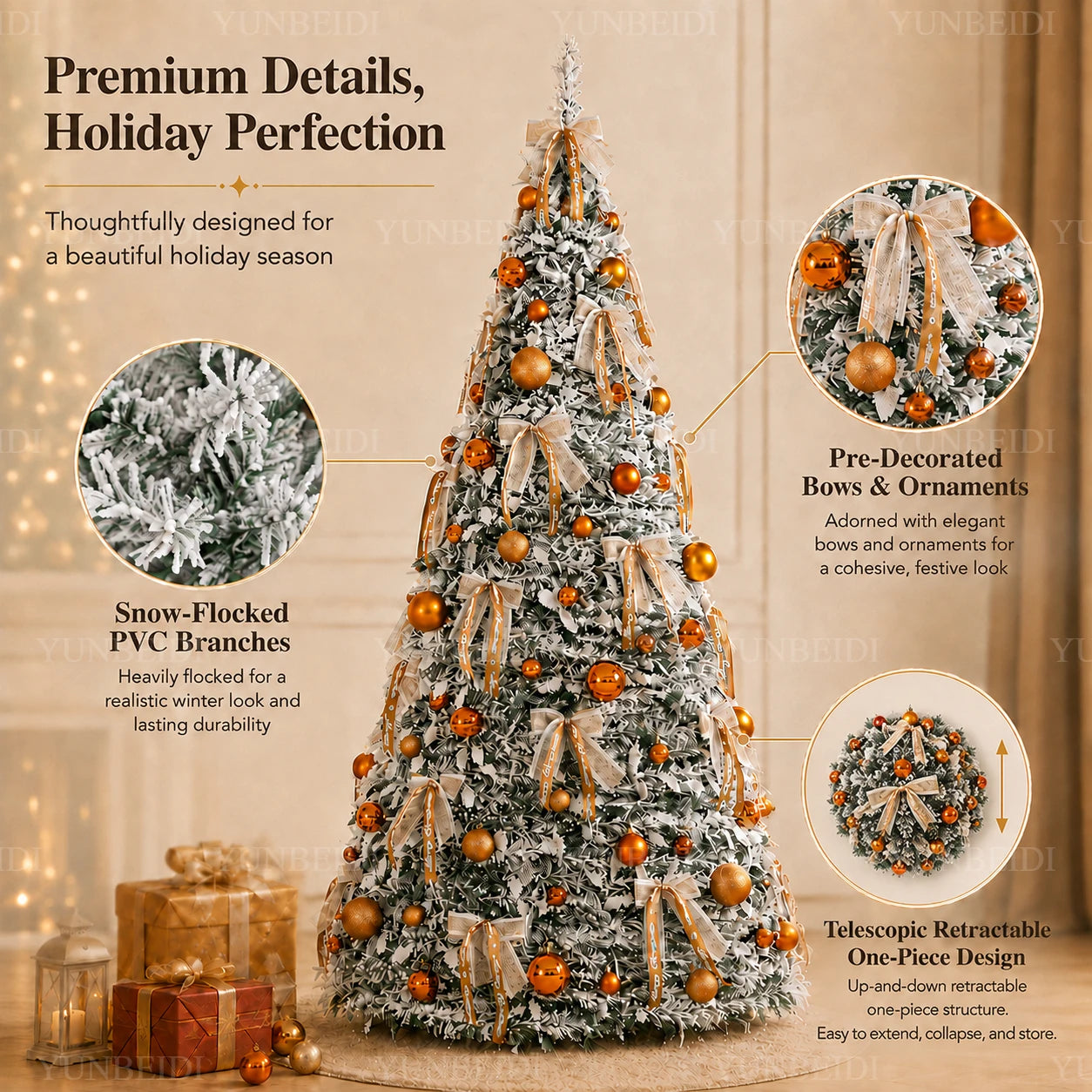 Integrated Christmas Tree Foldable with Ornaments LED Lights High Grade Christmas Tree 120cm To 180cm Home Christmas Party Decor