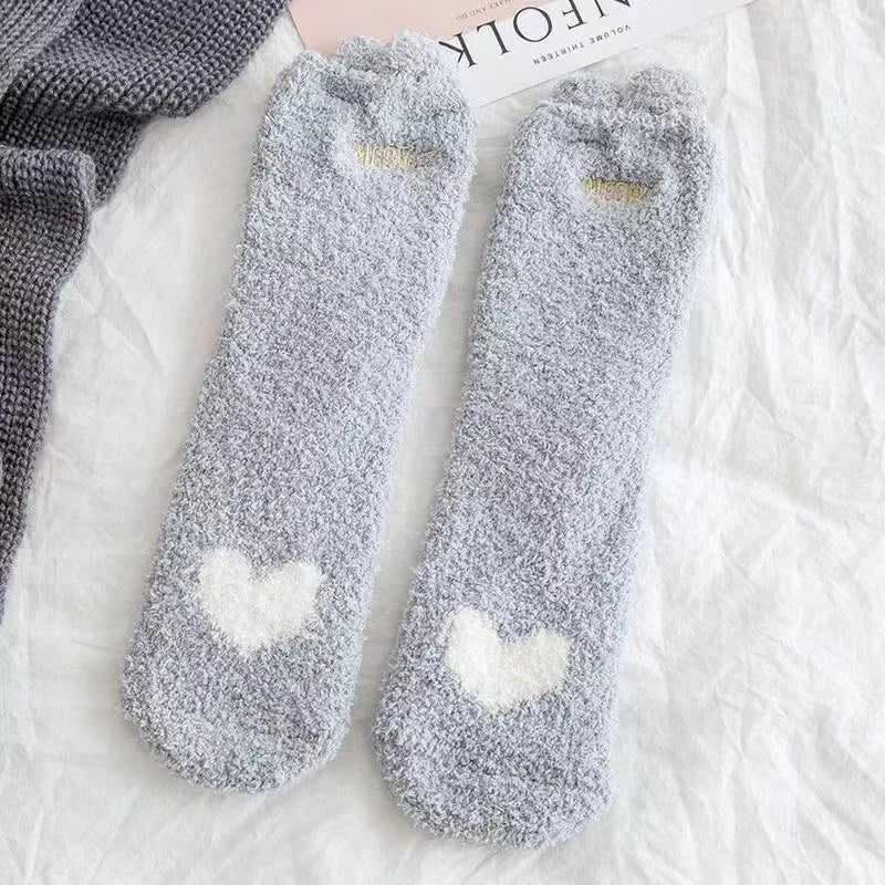 1 Pairs Warm & Fuzzy Cartoon Animal Socks, Crew Length Warm Coral Fleece Socks For Winter, Women's Stocking & Hosiery