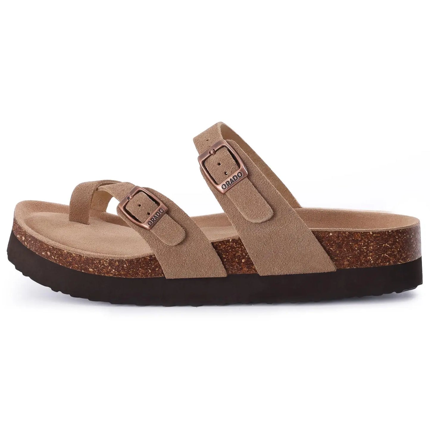 Litfun Open Toe Cork Sandals For Women Classic Brand Thick Sole Beach Shoes With Adjustable Buckle Summer Suede Flat Slippers
