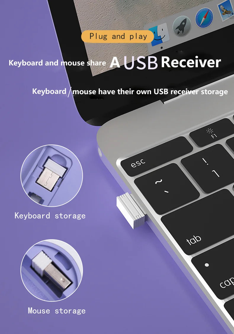 Fashion Keyboard and Mouse Set Wireless PC Gamer Keyboards and Mouse Kit Ultra Thin Office Ergonomic Gaming Keypad Mice Purple