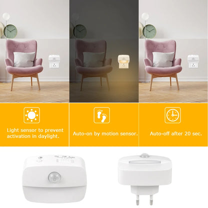 Motion Sensor LED Night Light EU/US Plug in Socket 3 Modes Night Lamp For Room Kitchen Hallway Human Induction Emergency Lightin