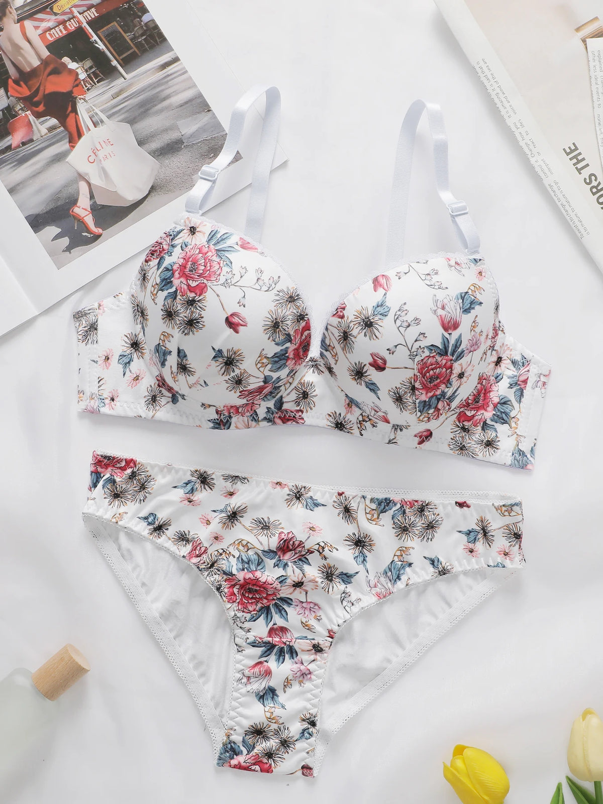 2-Pieces High quality Women's Flower Printed Bra Underwear Set Women's Autumn/Winter New Underwear Underwear Underwear A2173