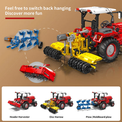 Mould King 17064 Farm Tractor Building-Blocks Set, RC High-Tech Tractor with 6 Motors Farming Vehicles Kids Truck Gift (1857PCS)
