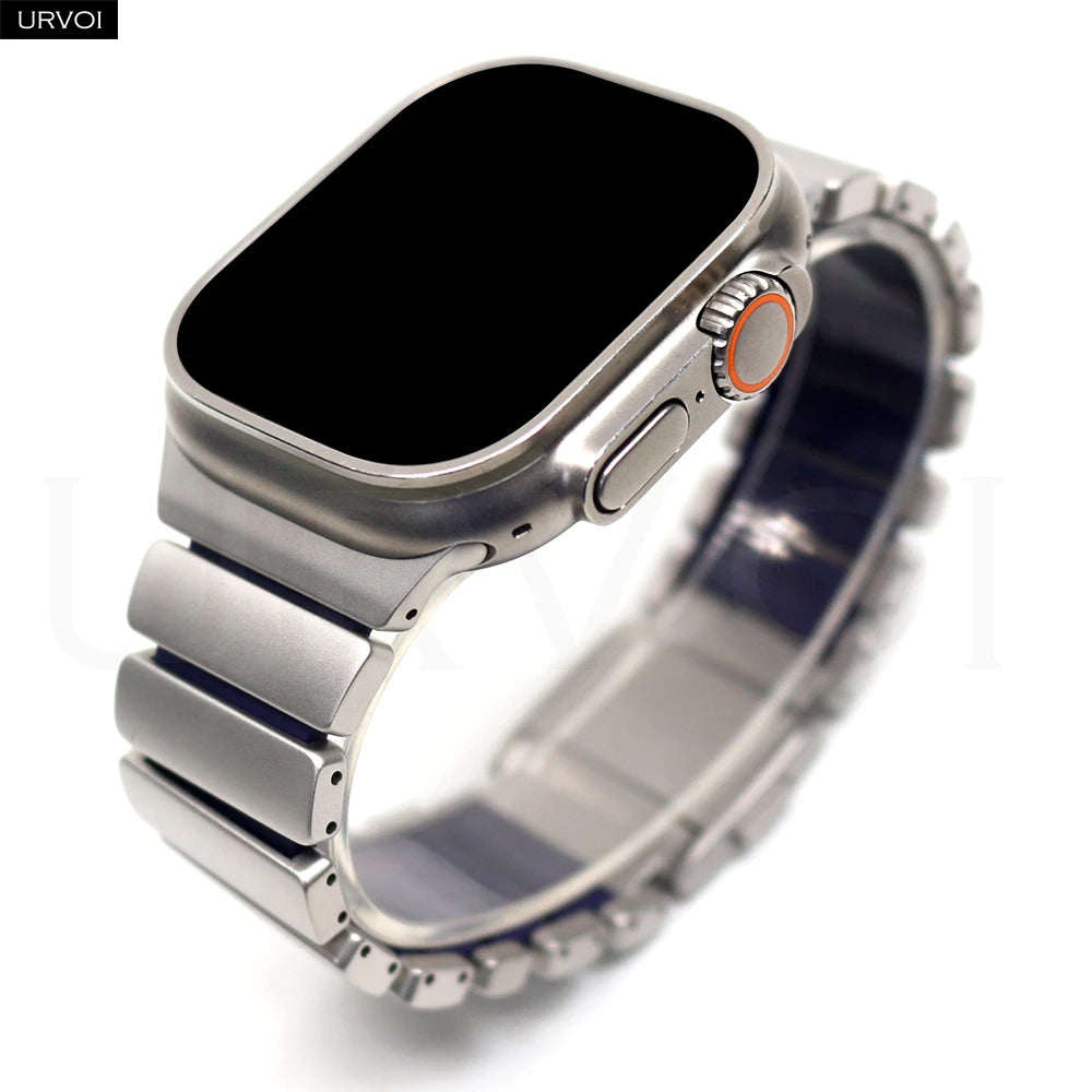 URVOI Stratos Band for Apple Watch Ultra 3 2 Series 11 10 9 8 SE3 Titanium Silicone Strap Magnet Clasp Bracelet DLC Coating 49mm