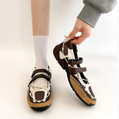 Silver Fashionable Casual Mesh Shoes Women's Summer New Magic Tape Thin Breathable Sports Mary Jane Single Shoes