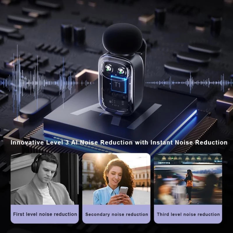 Mini Wireless Lavalier Microphone, compatible with Android and iPhone, exceptional sound quality, AI-powered noise cancellation, voice converter, 30-hour battery life, comes with a charging case, ideal for video recording, po