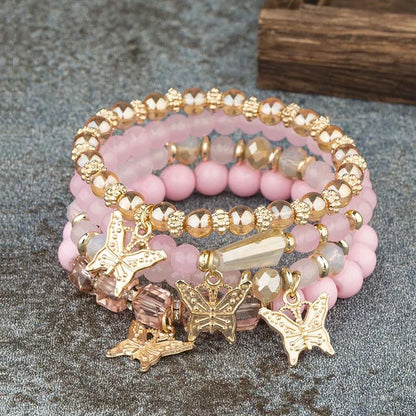 4pcs Bohemian Butterfly Charm Bracelet Set for Women Crystal Beads