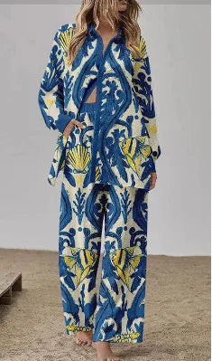 Summer Casual Shirts Two Piece Outfits 2 Pieces Set For Woman New In Matching Sets Blouse For Woman Temperament Vacation Printed