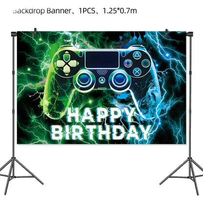 Happy Video Game Themed Birthday Party Decorations Set Tableware Plates Cups Cake Topper Gift Bags Banner Party Supplies Favors