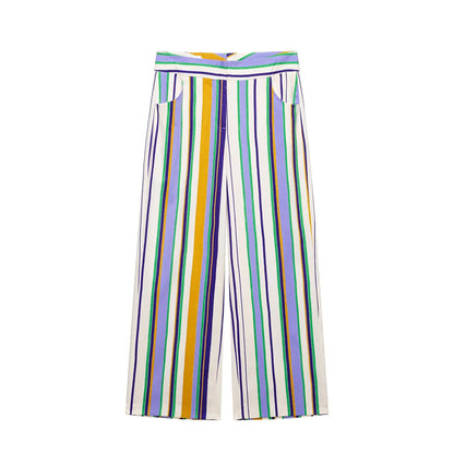 KLKXMYT Chic Stripe Pants Set Women Sleeveless Short Shirt Top Straight Trousers Suits 2026 Summer Woman Outfits ﻿
