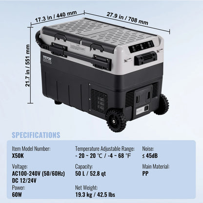 SucceBuy 40/50/58L Portable Car Refrigerator 12VoltCar Refrigerator Fridge Dual Zone Portable Freezer Compressor Cooler for Home