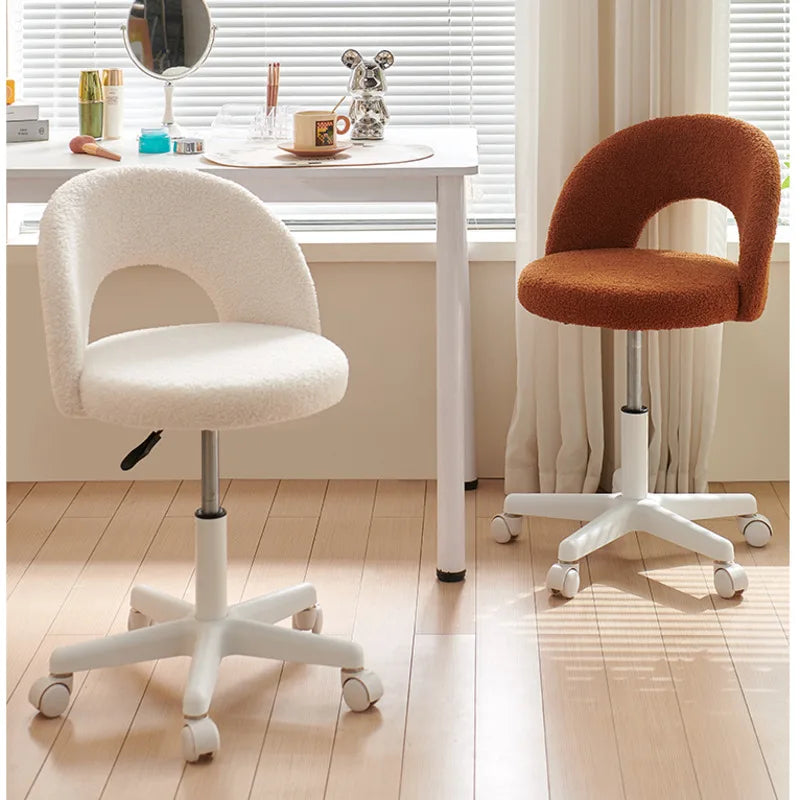 Simple Light Luxury Computer Chair Girls' Bedroom Makeup Stool Lamb Fleece Backrest Seat Lifting And Rotating Modern Furniture