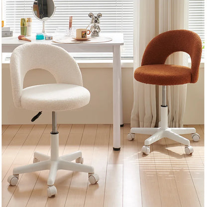 Simple Light Luxury Computer Chair Girls' Bedroom Makeup Stool Lamb Fleece Backrest Seat Lifting And Rotating Modern Furniture