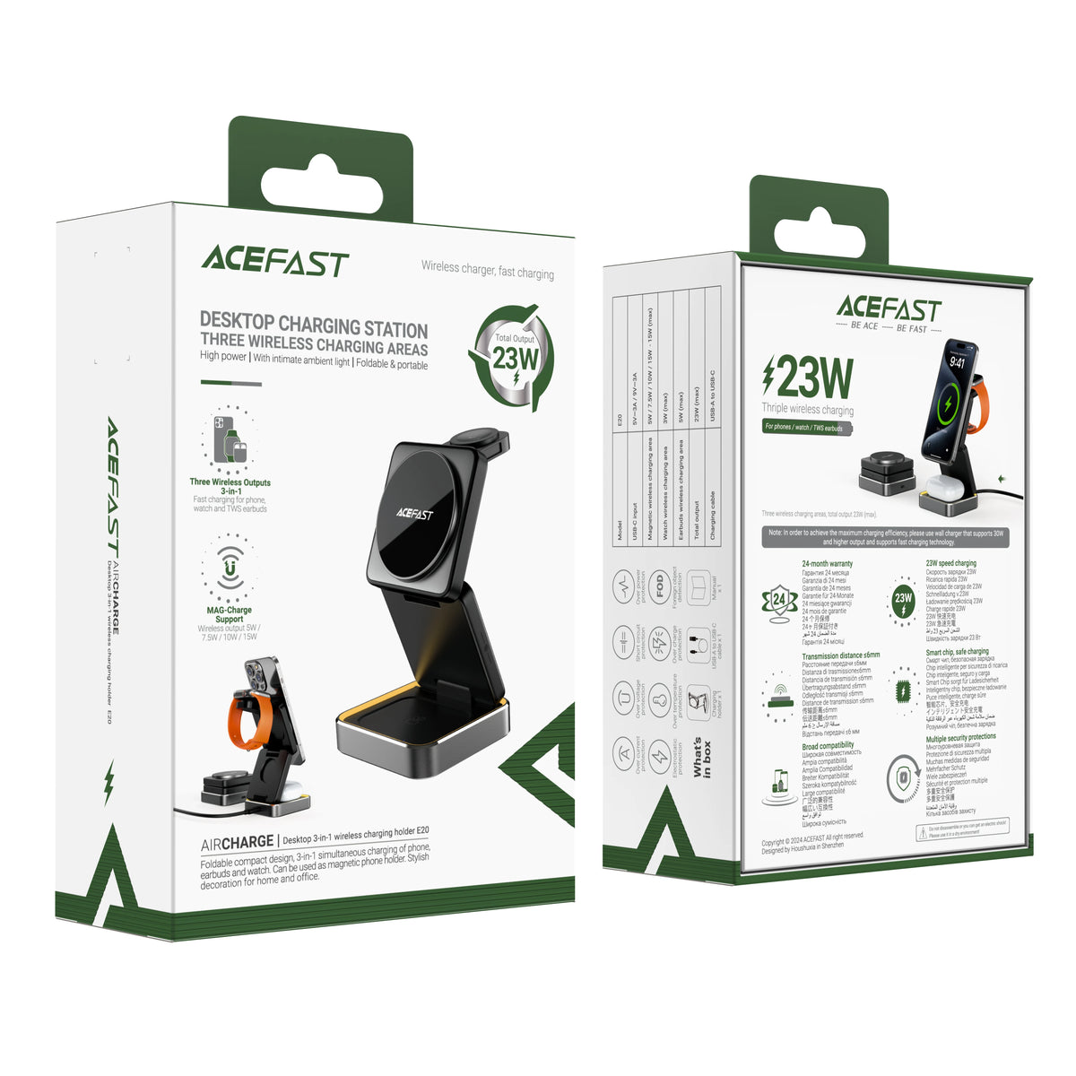ACEFAST Aluminum Alloy 15W Wireless Magnetic Wireless Charging Holder For iPhone 16/15/14 Foldable 3 in 1 Charging Dock Station