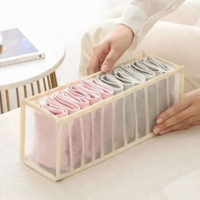6-Grid Foldable Drawer Divider Underwear Storage Box, Wardrobe Organizer for Bras, Socks & Lingerie, Closet Storage Container