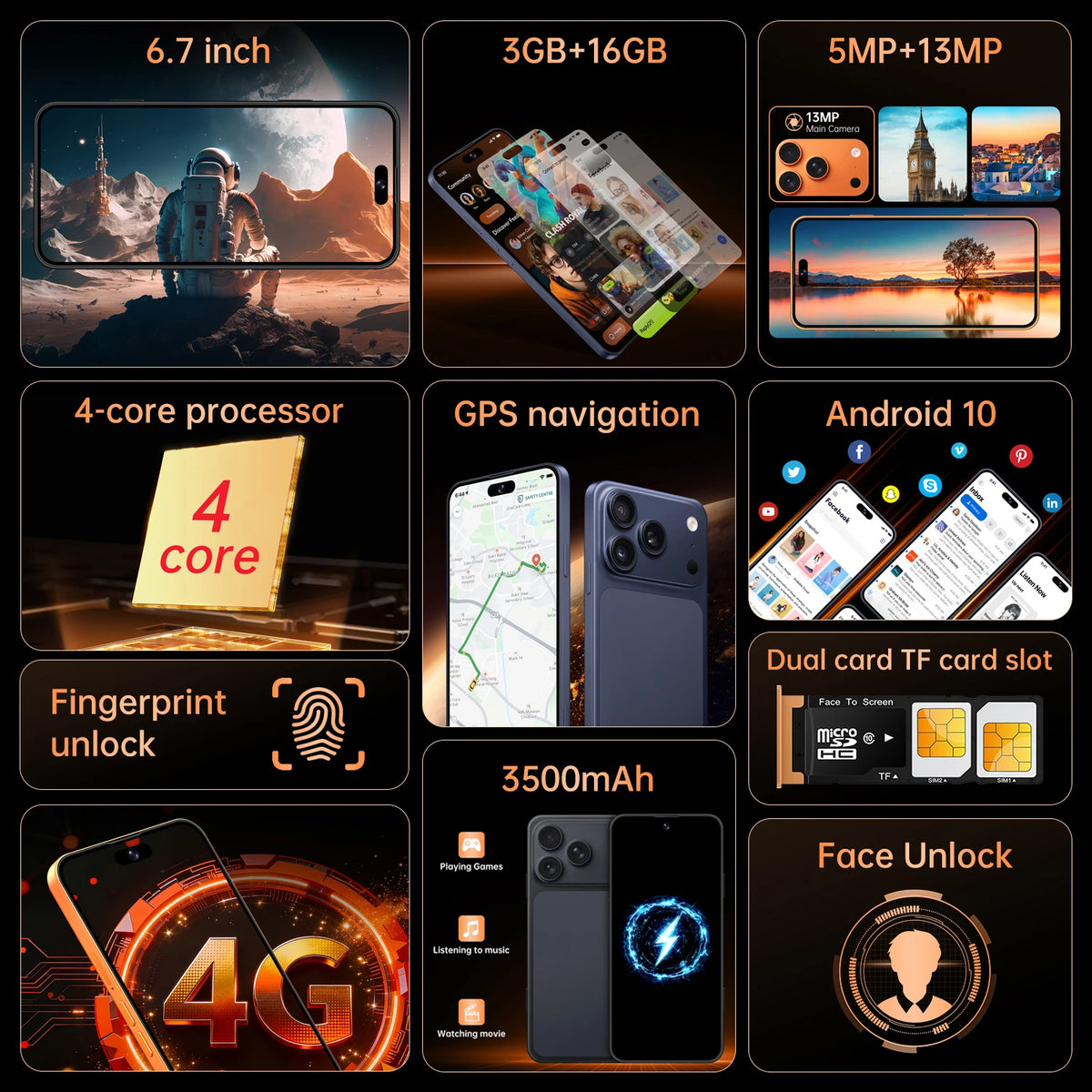 IVMI Smartphone Android 17 Promax  Dual SIM 6.7"Display 3GB RAM 16GB ROM Cellphone WIFI Play Store 4G Mobile Phones