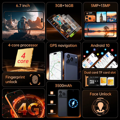 IVMI Smartphone Android 17 Promax  Dual SIM 6.7"Display 3GB RAM 16GB ROM Cellphone WIFI Play Store 4G Mobile Phones