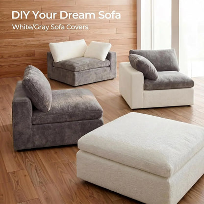 108" Cloud Sectional Couch with 2 Washable Cover Sets | L-Shaped Modular Sofa with Ottoman, Deep Seat Couch for living room