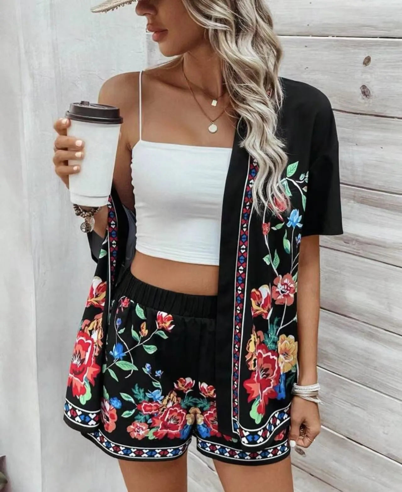 Summer Women's Suit With Shorts Printed Crop Top Short Pants Blue Patterned Set Green Floral Casual Shorts