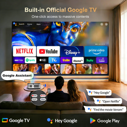 HORLAT T09MAX Google TV 4K Projector 40000Lumens WiFi6 BT5.2 Remote Auto Focus Native 1080P Full HD Home Theater Movie Projector