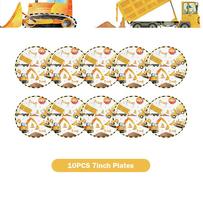 Happy Construction Birthday Party Decorations Set Plates Cup Tablecloth Gift Bags Banner Stickers Cake Decoration Party Supplies