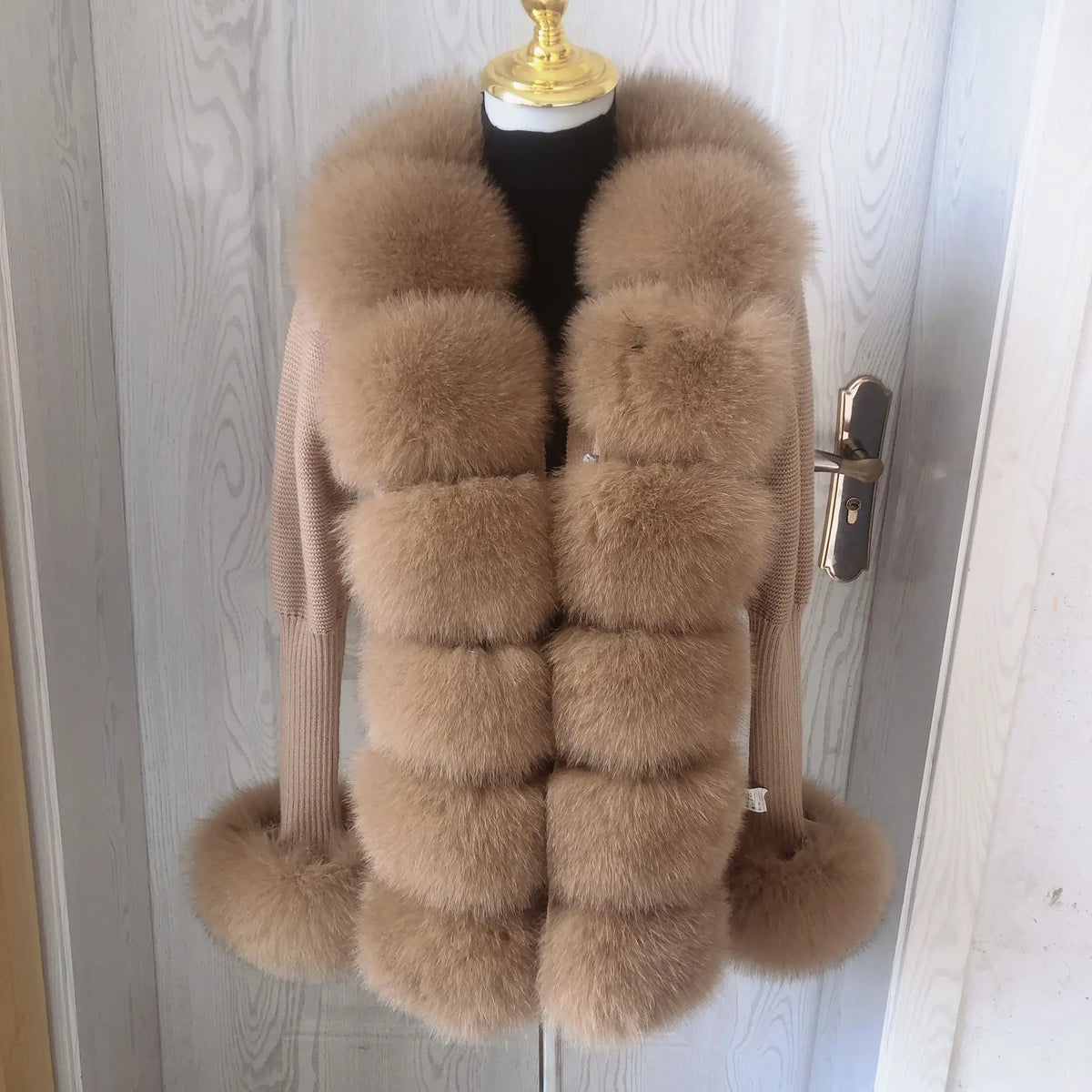 Women's Real Fox Fur Cardigan Jacket Spring and Autumn with Knitted Sweaters and Real Fox Fur Collar Women Raccoon Fur Cardigan