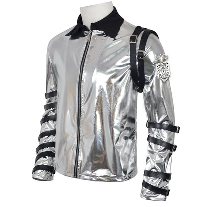 New In Stock: Michael Jackson Bad Era Silver Jumpsuit. Retro Rock Star Stage Performance Bodysuit & Top