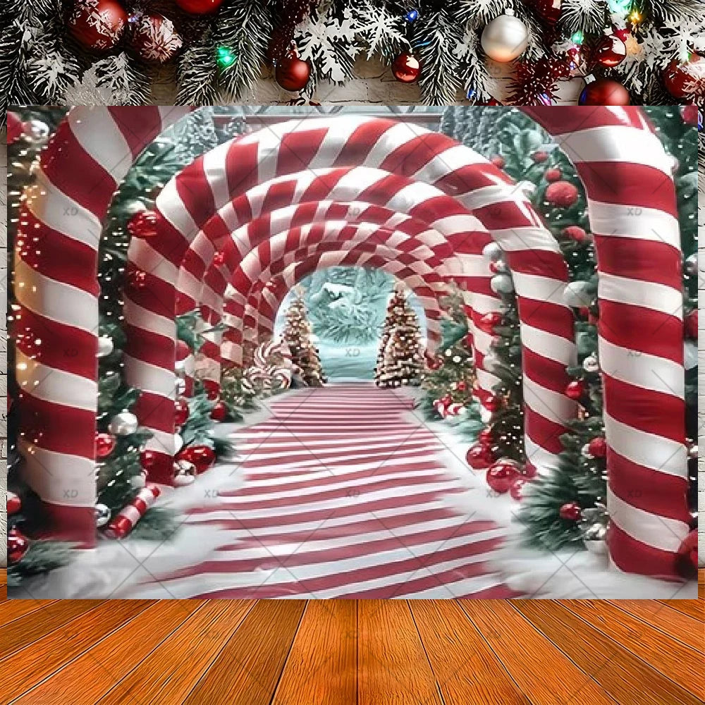 Winter Christmas Candy Vine Arch Theme Banner Background, Children's Birthday Party, Home Decoration Photography Backdrop Cloth