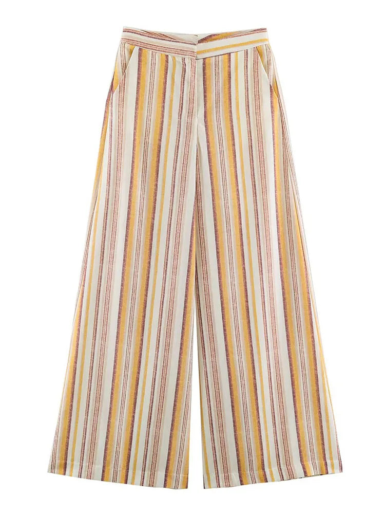 HH Women Summer Elegant Striped 2 Piece Outfit One Shoulder Top Wide Leg Pants For Dinner Date Party Vacation Holiday Wear