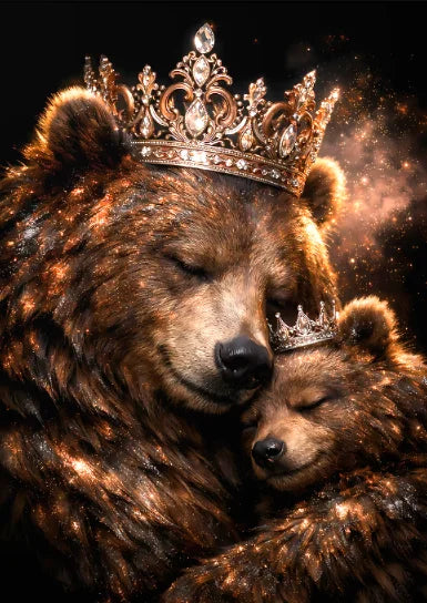 Golden Crown Animals Mother and Baby Canvas Wall Art Lion Bear Wolf Panda Giraffe Owl Cat Poster Decor Living Room Bedroom Gifts