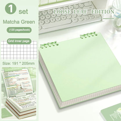 Multifunctional 120 Pages Loose-leaf Notebook Color Flip Up Diary Book Detachable Grid Inner Pages Notepad for School Office