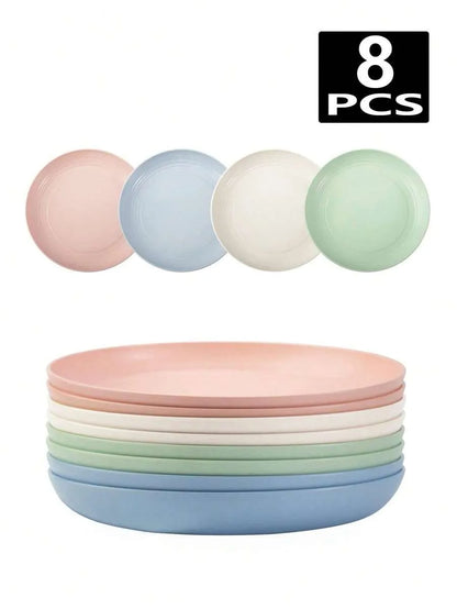 4/8pcs Plastic Original Plate, Reusable, Camping Picnic Dessert Plate, Fruit Plate, Dinner Plate, Dishwasher and Microwave Safe