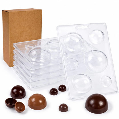 Hot Chocolate Sphere Molds 5Pcs 2 Sizes Hemisphere Food Grade PET Clear Moulds with Kraft Box for Cocoa Candy Soap