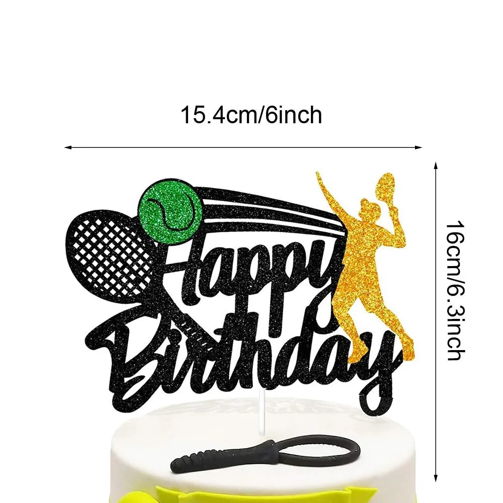 Tennis Cake Topper Happy Birthday Sign Cake Decorations Boy Man Tennis Racket Ball Player Sport Theme Birthday Party Supplies