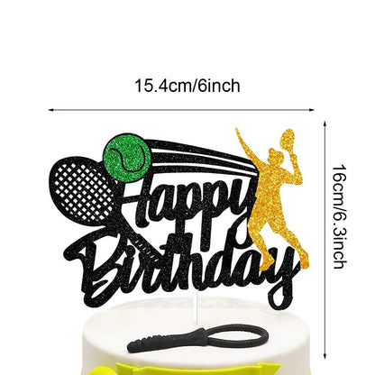 Tennis Cake Topper Happy Birthday Sign Cake Decorations Boy Man Tennis Racket Ball Player Sport Theme Birthday Party Supplies