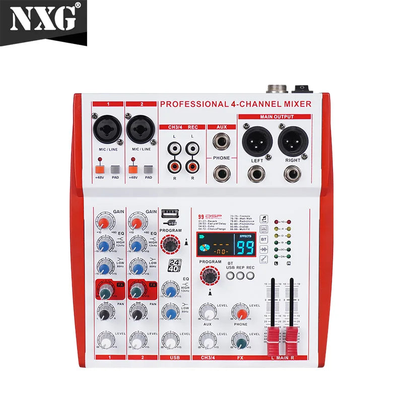 MW4 Professional 4 Channel Audio Mixer | 99 DSP Effects, +48V Phantom Power, USB Sound Console for Live Streaming, Karaoke, Studio Podcast