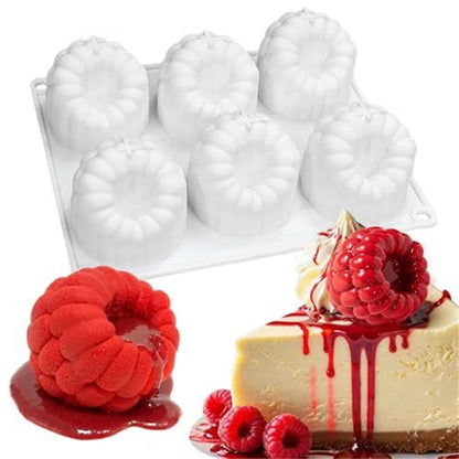6-Cavity Raspberry Silicone Dessert Mold, Food Grade Chocolate Mousse Cake Baking Mold, Flexible Mold for Candy, Jelly&Ice Cube