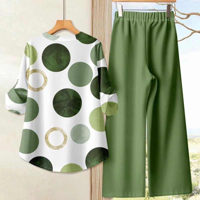 Women's 2-Piece Long Sleeved Top+Long Pants Printed Set