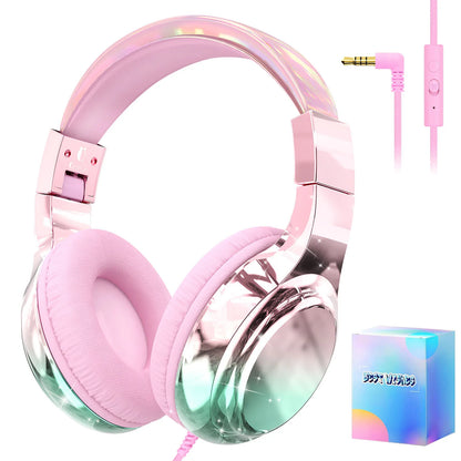 Kids Headphones Wired for School 85/94dB Volume Limiter Foldable Stereo Sound Headset with Mic for Kids Girls Learning Tablet PC