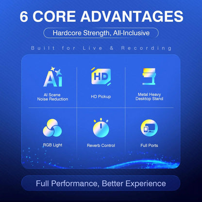 USB Gaming Streaming Microphone with RGB Light, AI Noise Reduction Podcast Mic Kit