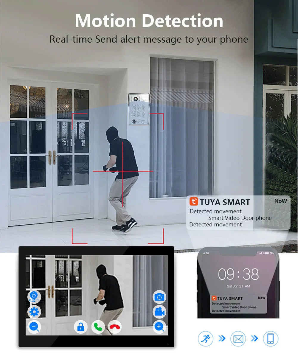 ANJIELO Tuya Smart Video Intercom System 7 inch 10 Touch Screen Video Doorbell Suit for Home Apartment
